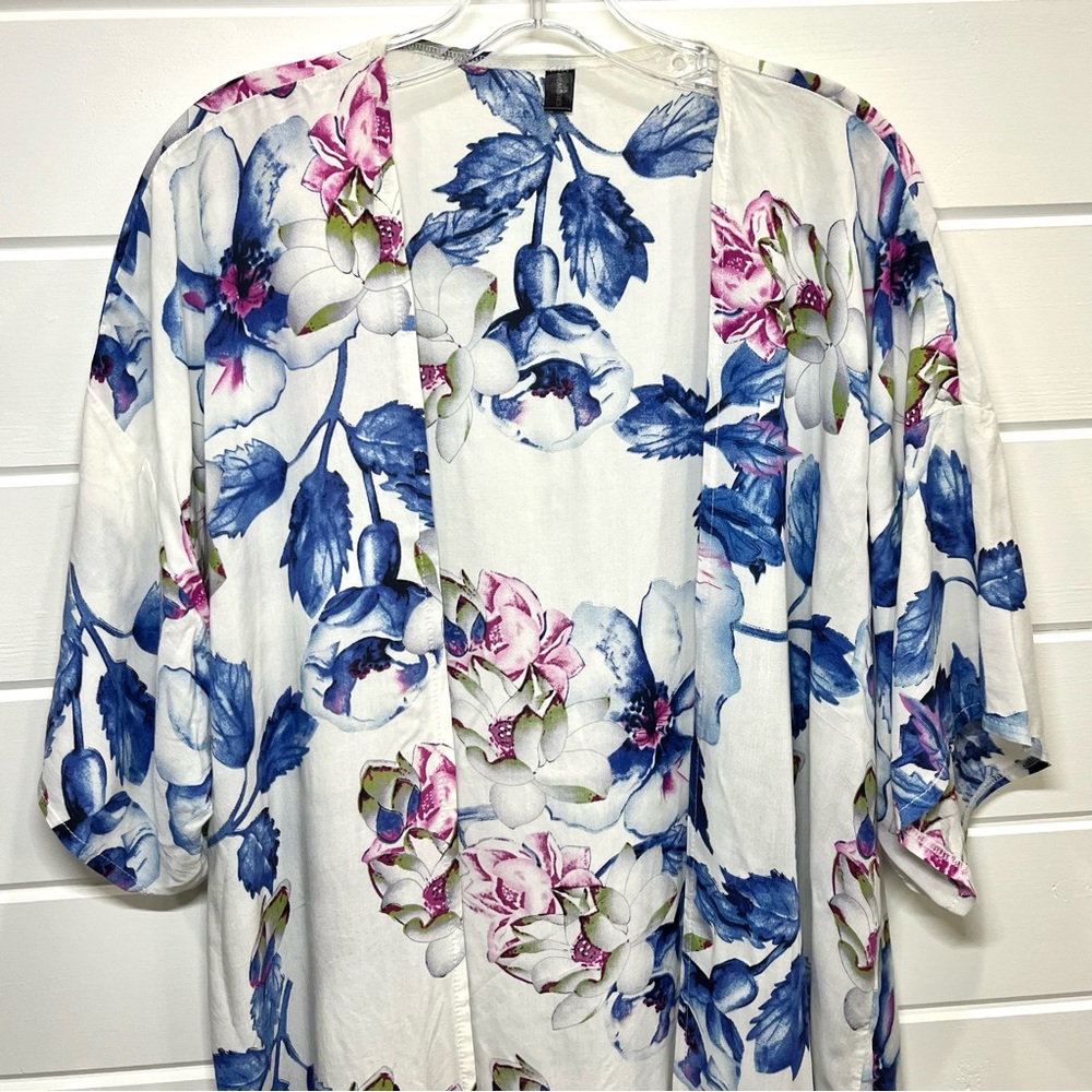 MEMORIES‎ Women's Floral Print Kimono Cardigan White Blue Pink Casual Romantic - Picture 2 of 9